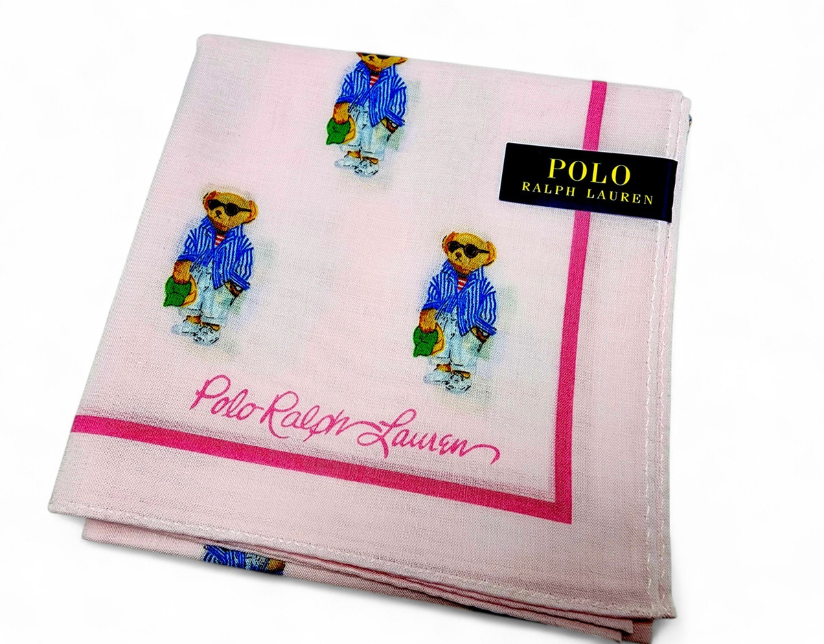 Polo Ralph Lauren Bear Handkerchief Scarf 100% Cotton Pink Hankie