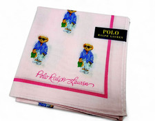 Polo Ralph Lauren Bear Handkerchief Scarf 100 Cotton Pink Hankie 49cm
