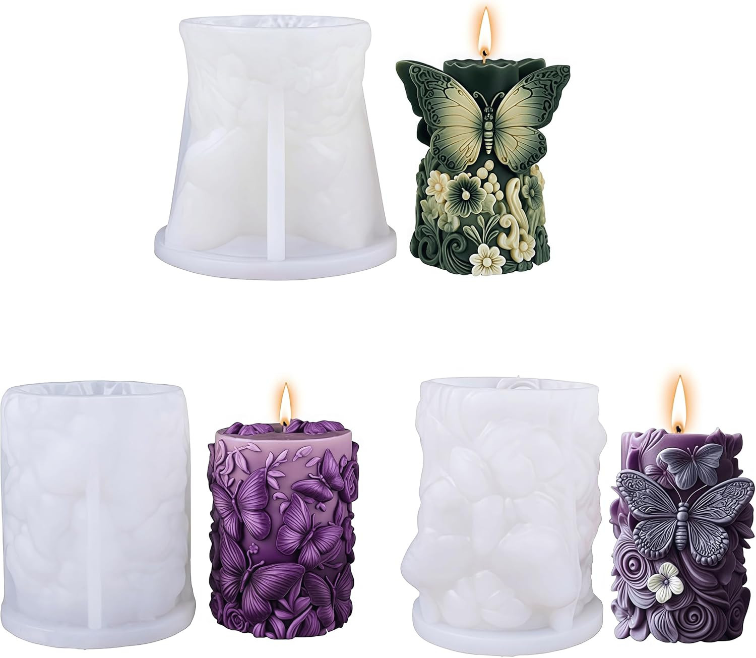 Butterfly Cylinder Candle Molds for Candle Making,3Pcs Pilla