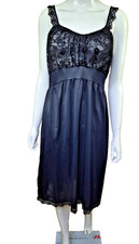 Vintage Van Raalte Black Lace Nylon Full Slip Nightgown USA Size 36 Empire Midi