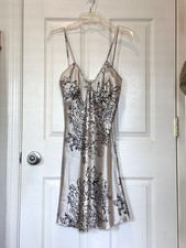 Vintage Silky White  Black Floral Slip Dress