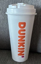 2020 Dunkin Donuts 16 oz White Plastic Travel Coffee Cup With Lid NEW BPA Free