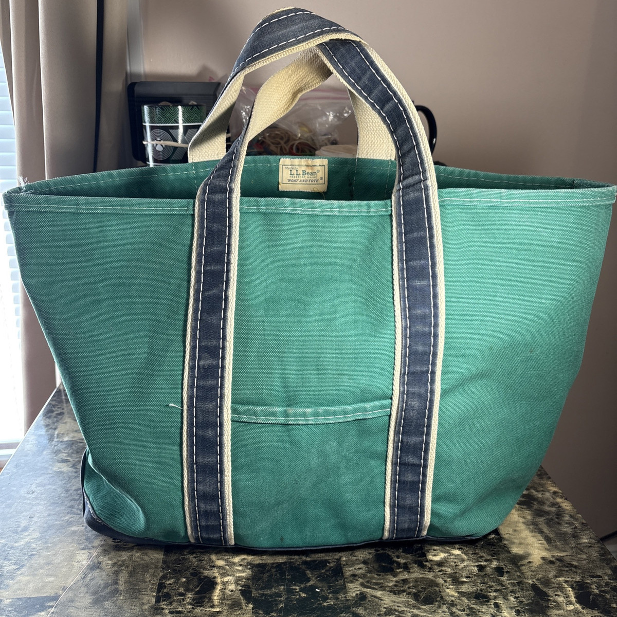 L.L.Bean Boat and Tote Deluxe Tote 80's Vintage Green Navy L.L.Bean Boat and Tote Deluxe Tote 80's Vintage Green Navy