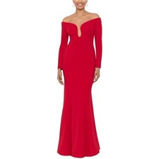 Xscape Women's Illusion Polyester Evening Dress, Red Size 6