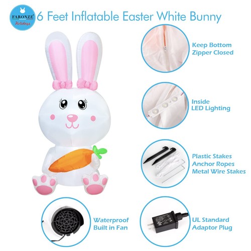 Easter Inflatable Bunny Holds Carrot Happy Easter Blow up Outdoor Decoration ... - Bild 4 von 9