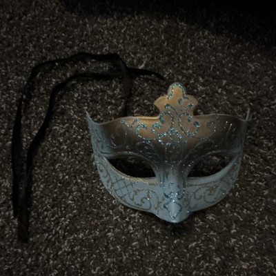 Beautiful Handmade Theatre Mask with Blue and Gold Accents and Glitter Accents