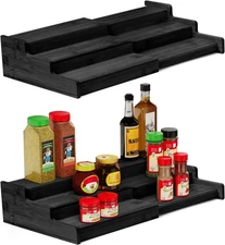 Spice Rack, 3-Tier Expandable Bamboo Rack 8.74*8.74*3.35IN, Black set 2 