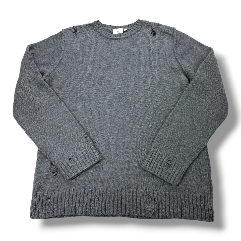 AG Sweater Thoman Long Sleeve Destructed Crew Men's Medium M Gray Merino Alpaca - Image 2 of 4