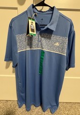 Adidas Men's BLUE Stretch Short Sleeve Chest Print Golf Polo Shirt XL NWT 