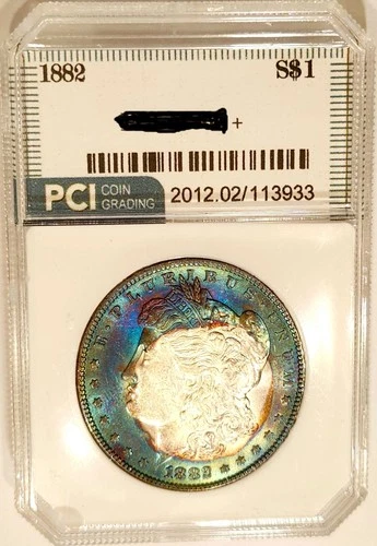 1882-P Gem BU + Cat's Eye Rainbow Color Toned PQ Morgan Dollar