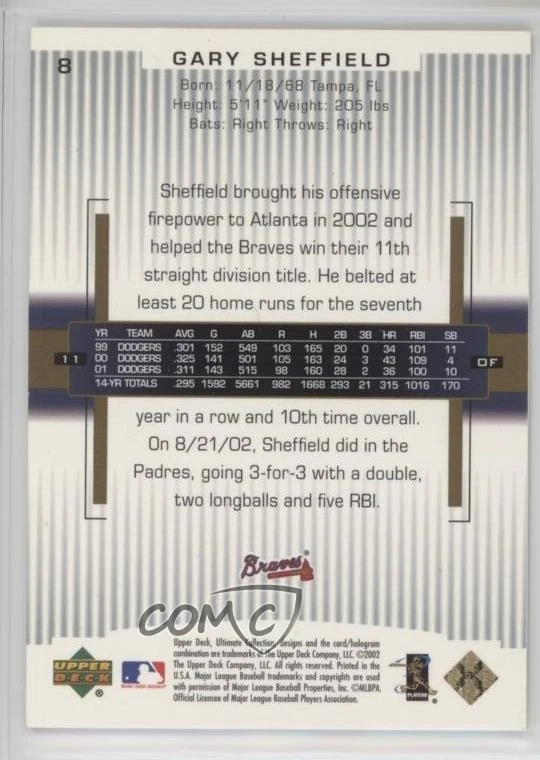 2002 Upper Deck Ultimate Collection /799 Gary Sheffield #8 - Image 2 of 2