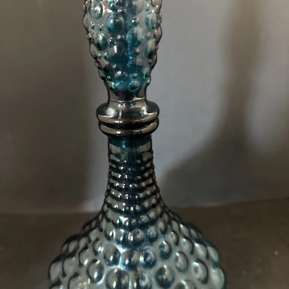 Tapón jarra botella Genie vidrio artístico italiano Empoli 165 Hobnail verde azulado G2U Foto 3 de 4