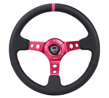 NRG Reinforced Steering Wheel (350mm/3in. Deep) Black Leather/ Fushia Center