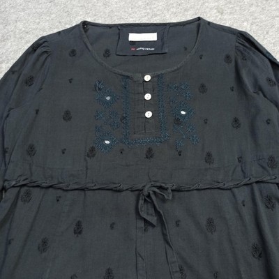 Odd Molly Damen Bluse Größe 2 - M Schwarz Baumwolle Gewebt Bestickt Top Shirt
