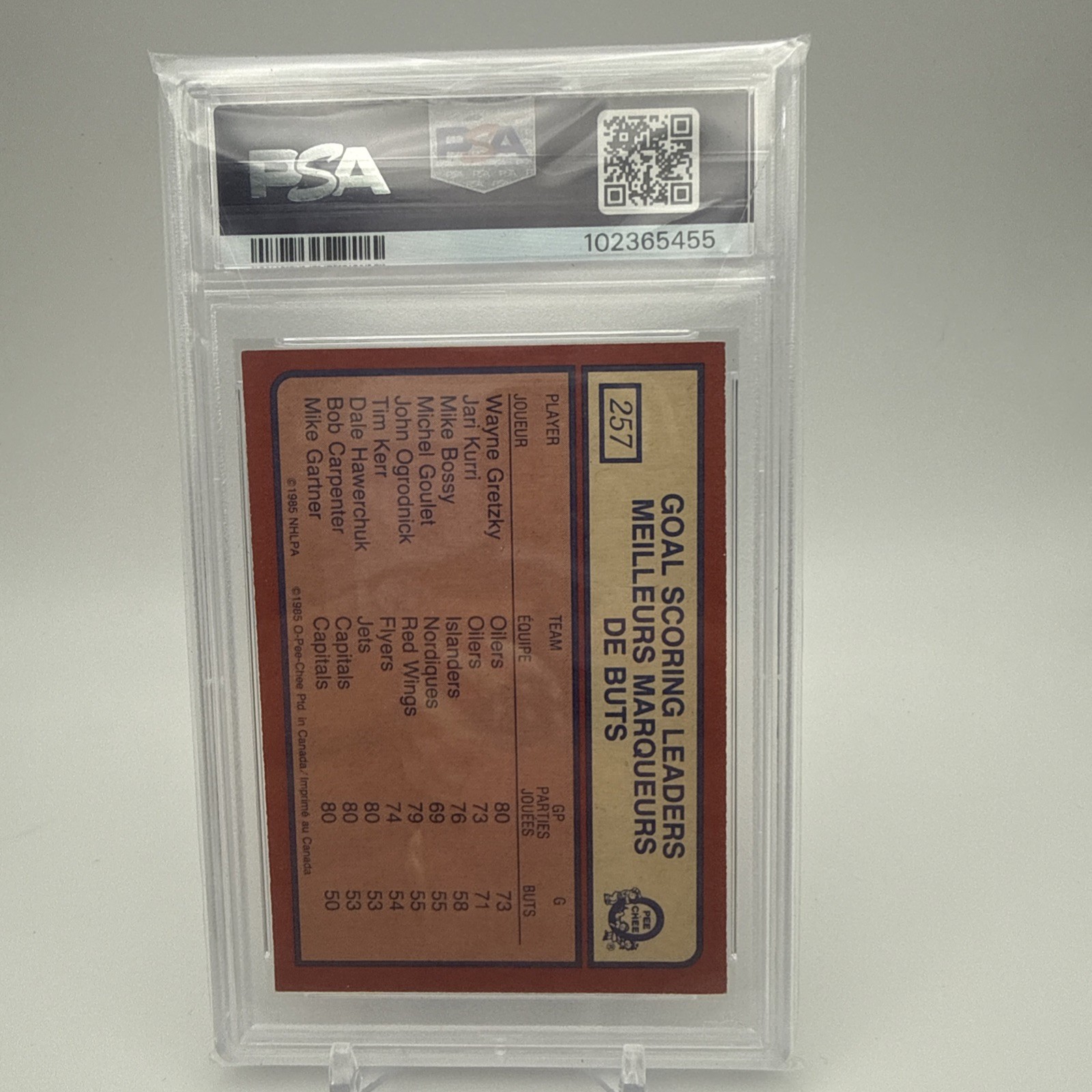 1985-86 O-Pee-Chee - League Leaders Wayne Gretzky #257 Psa 8 view 3