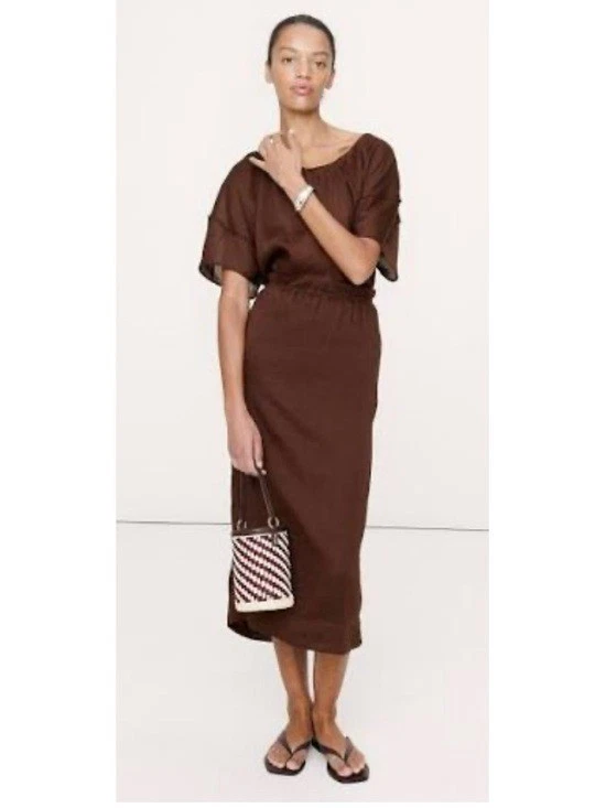 Banana Republic Satin Elastic Waist Pull-On High Rise Midi Skirt Brown XXS