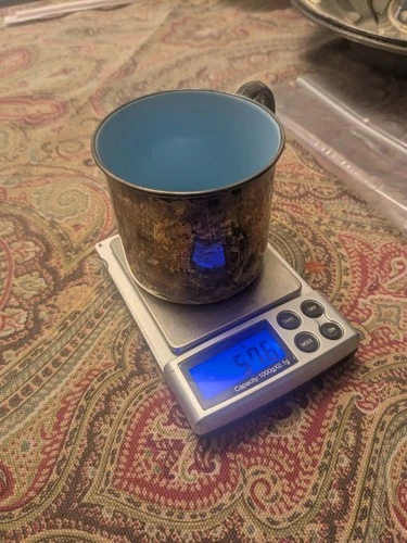 Reed & Barton S20 Sterling Silver Child Cup / Baby Cup Enameled Blue