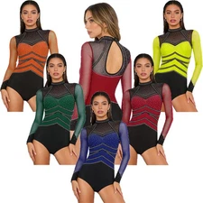 Women Unitard Athletic Romper Dancing Jumpsuit Dancewear Crotch Color Artistic
