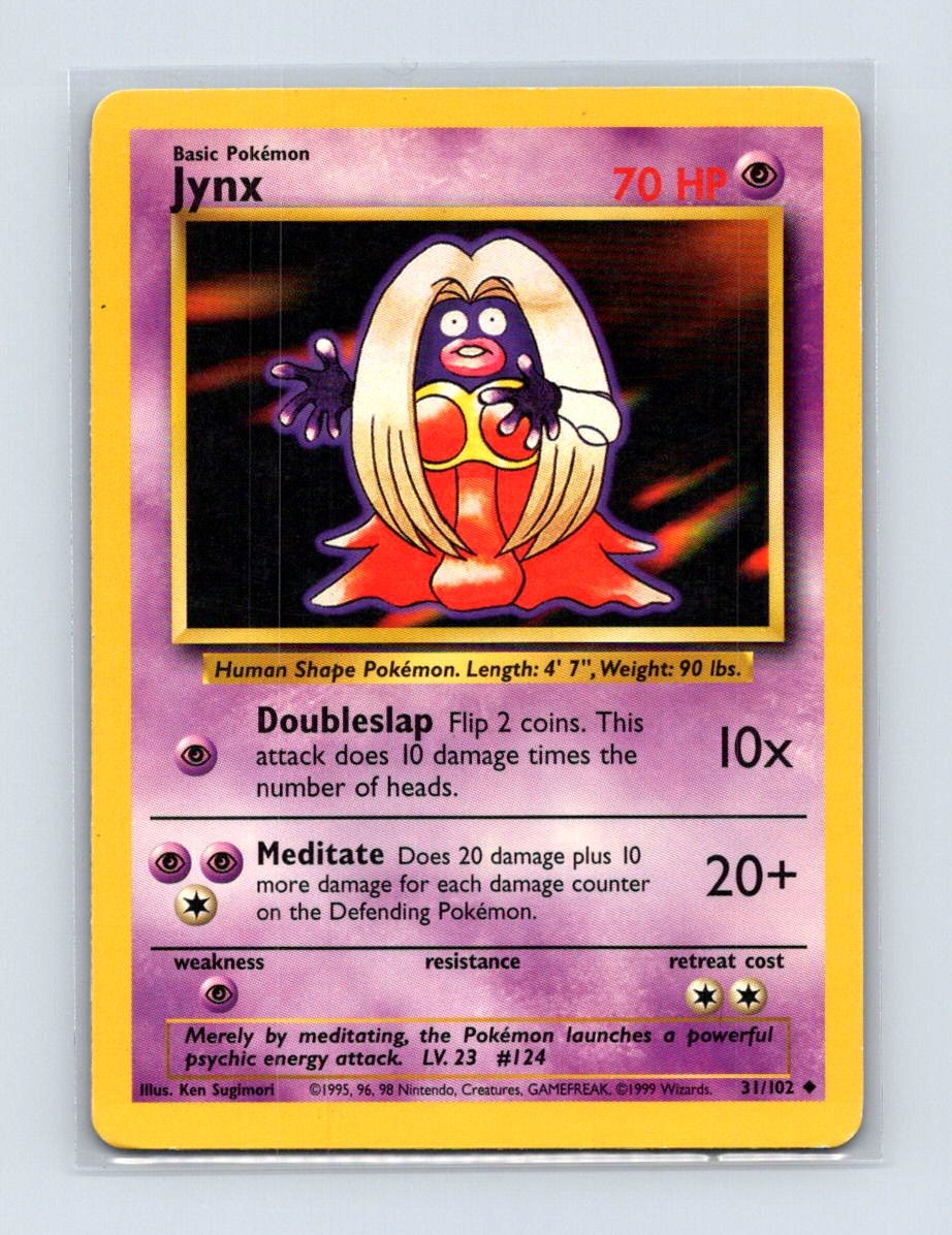 Jynx 31/102 Uncommon Base Set Unlimited Pokemon Lightly Played