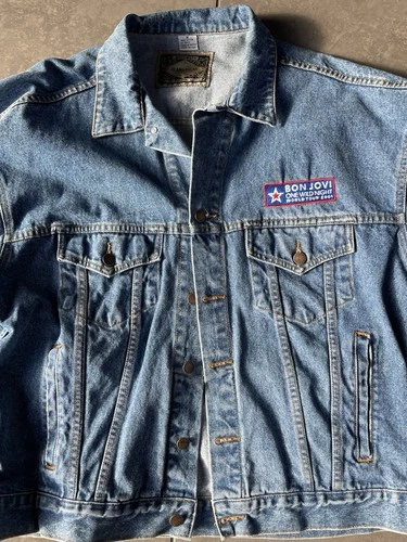 Vintage Bon Jovi One Wild Night 2001 Tour Denim Jacket XL Haleman Custom Patch image 3