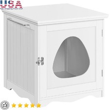 Enclosed Cat Litter Box House Decorative Table Indoor Pet Crate W/ Access Hole