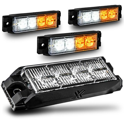LAMPHUS 4pc Amber White LED Flashing Warning Hazard SAE Grille Strobe Light Head