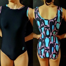 Plum Practicewear Gymnastics Leotard Flip Side Black Neon Pink Mint Size AXS