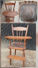 Collectible VTG Wooden Highchair W Feeding Tray Wood & Leather Seat High Chair
