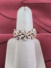 Beautiful Sterling Silver 925 Vermeil CZ Flowers Eternity Band Ring Size 7