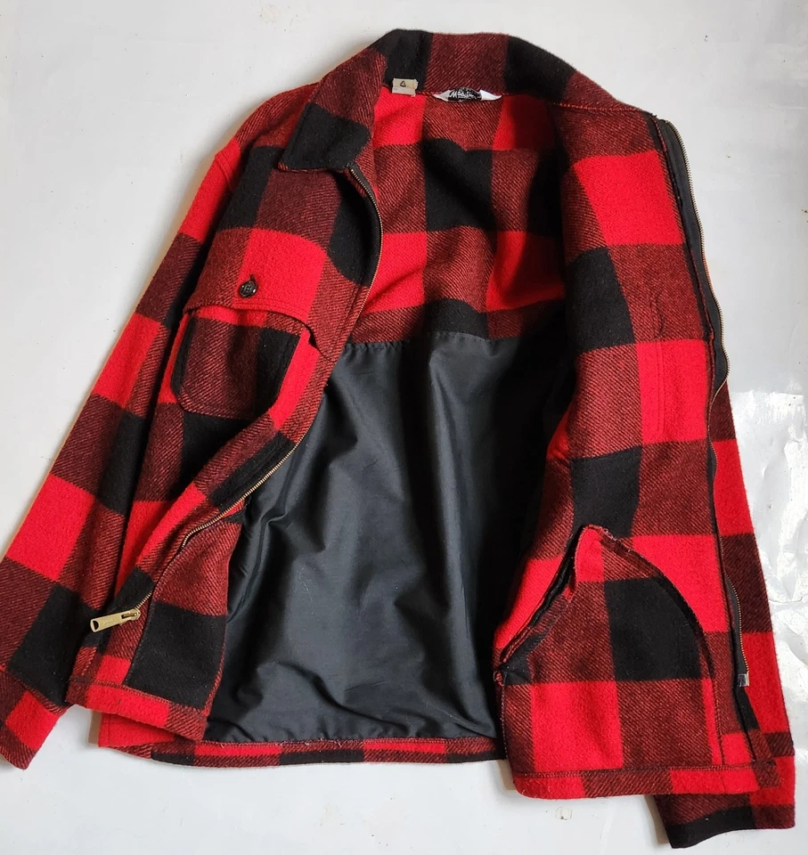 vtg Woolrich Plaid Wool Chore Jacket Men’s Red and Black Size XL - Image 2 of 4
