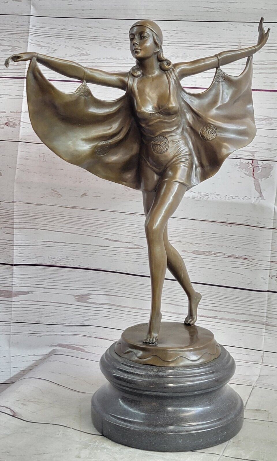Estilo Vintage Art Déco `Bailarina Con Cintas `Francés Bronce Por Poertzel