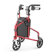 Flybrother Lightweight 3 Wheel Walker for Seniors Aluminum Rollator, Red