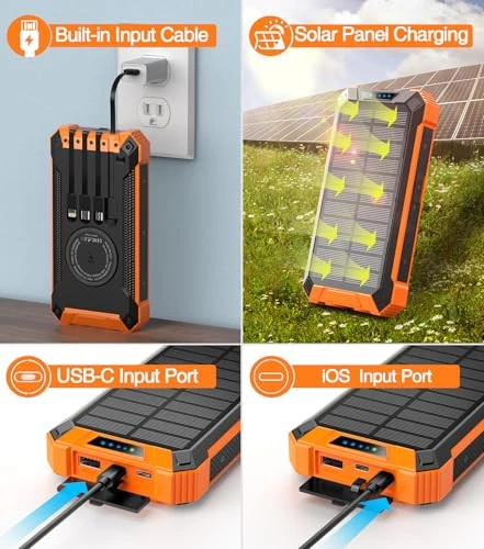Power Bank Wireless Charger 36000mAh Built in 4 Cables Six Outputs 15W Orange Power Bank Wireless Charger 36000mAh Built in 4 Cables Six Outputs 15W Orange