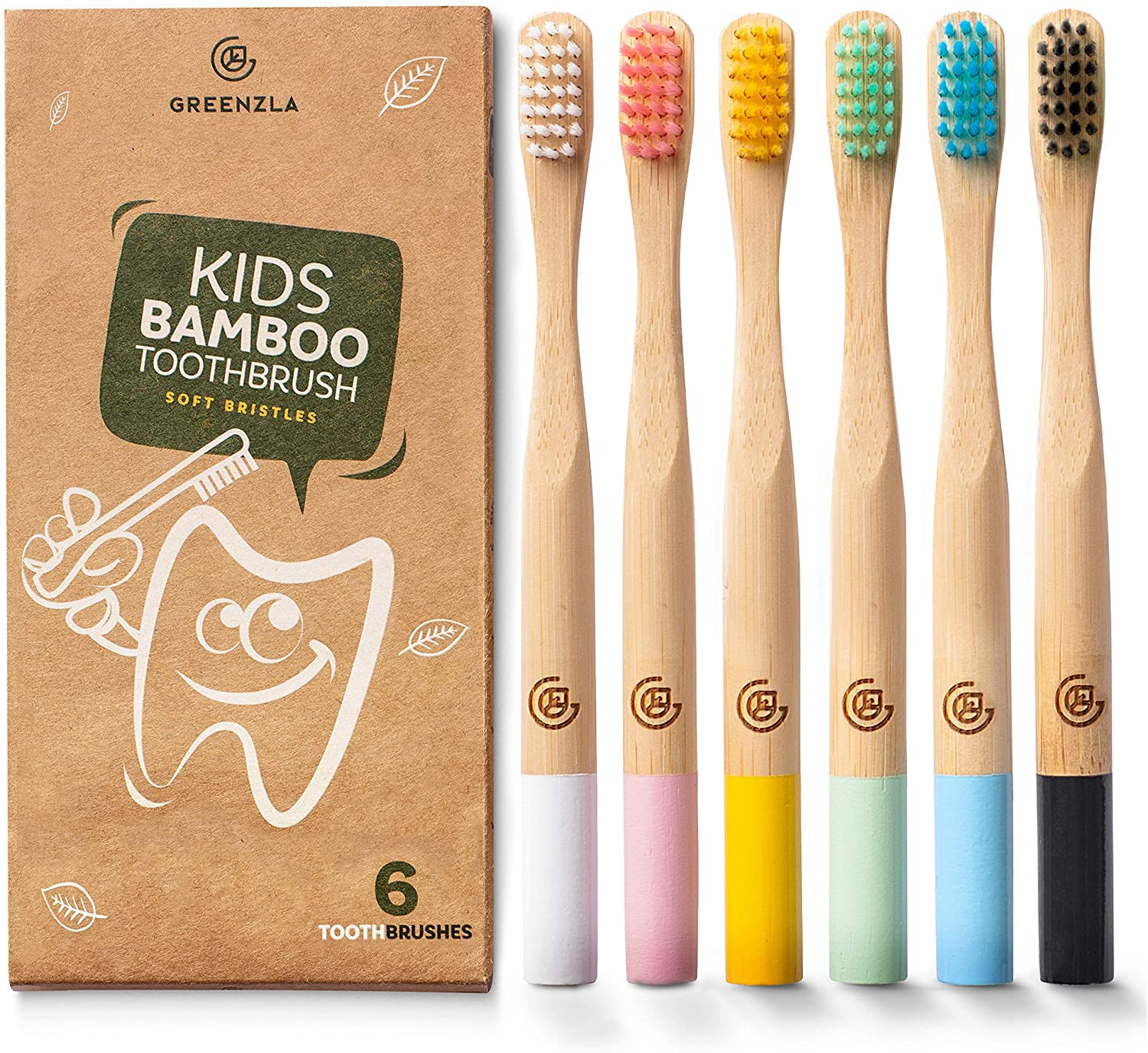 GREENZLA Kids Bamboo Toothbrushes, Natural Toothbrush Set, S