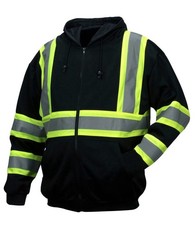 Black Anti Reflective Work Safety Zip Up Hoodie Sweatshirt Size Large