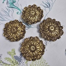 4 Vintage Ornate Floral Rosette Brass Hooks Knobs Drawer Pulls Curtain Tiebacks