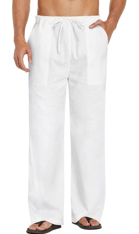 Mens Casual Linen Pants Elastic Pants Drawstring Summer Beach Yoga Trouser XXL
