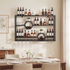 3-Tier Wall Mounted Wine Rack 120 CM Metal Floating Bar Liquor Shelves