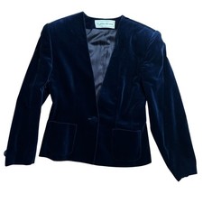 Vtg Evan-Picone Navy Blue Velvet Blazer Jacket Size 6 Made in USA Union Label