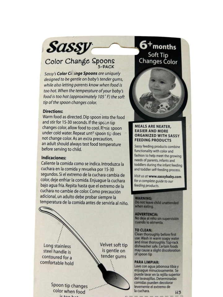Paquete de 5 cucharas cambiantes de color Sassy 2001 vintage nuevas stock antiguo punta suave bebé Foto 4 de 4