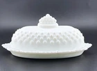 Vintage Fenton Hobnail White Milk Glass Oval Butter Dish Crown Top Lid