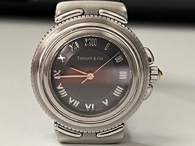 Tiffany Armbanduhr Intagljo dunkelblaues Lederarmband Stahlgehäuse für Damen
