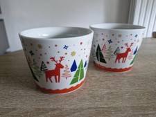 Kinder Lot 2 Mugs céramique décor Noël renne sapins blanc multicolore