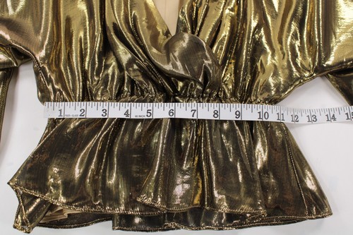 Rhode NWT Silk/Metallic Long Sleeve Peplum Mila Top Size XS in Gold - Picture 2 of 6