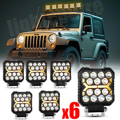 6x 4inch Amber LED Light Bar Work Spot Flood Pods Offroad Driving Fog Lamp SUV