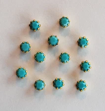 VINTAGE TINY TURQUOISE BLUE SWAROVSKI RHINESTONES IN SETTINGS BRASS 4mm • 17ss