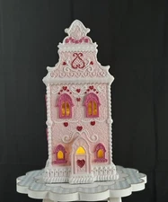 14”Valentine’s LED Gingerbread Victorian House W/Beautiful Lace Swirls&Hearts