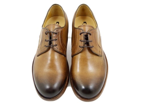 Scarpe Uomo Eleganti Derby in Pelle Marrone Cuoio EXTON Made in Italy - Picture 3 of 4