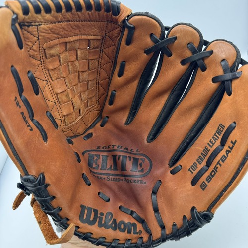 Wilson Elite A2477 13" Leather Softball Glove RHT Black/Brown Oversize Pocket - Picture 7 of 10