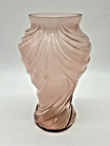 Frost Pink Glass Vase with Swag Drapery Design - 8" tall Teleflora Gift -